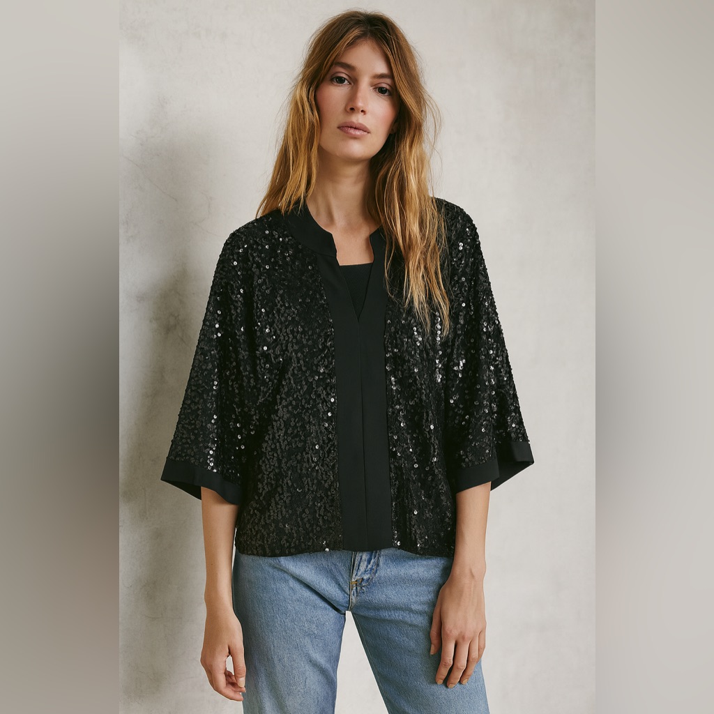 913 Womens Black Sequin Top